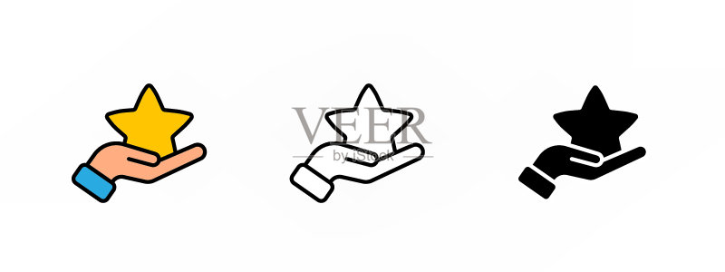 一组手持星星图标的图像:评分概念图图标素材