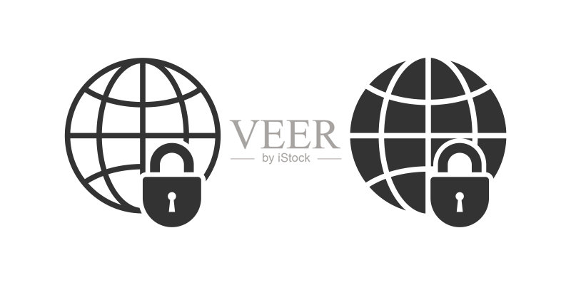 带有锁图标的网页符号。地球图标。矢量图图标素材