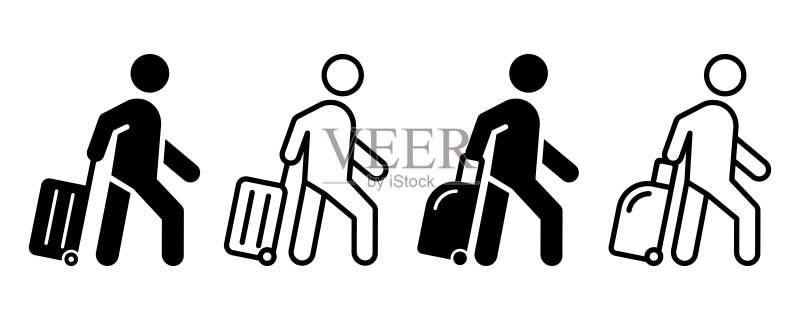 携带行李箱的旅客矢量图标合集图标素材