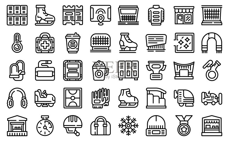 溜冰场图标轮廓矢量图:冰上运动图标素材