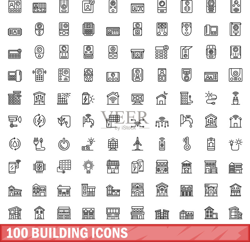 100个轮廓风格建筑图标图标素材