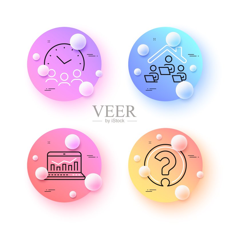 网络分析、会议时间和在家工作极简线条图标。适用于Web应用程序、印刷。矢量图标素材