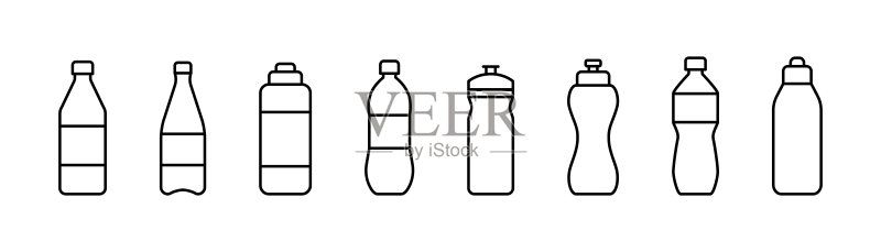 水瓶图标集:塑料水瓶和容器水瓶标志图标素材
