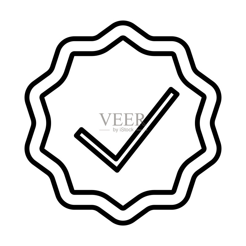 已检查图标。白色背景上已检查的细线性轮廓图标。用于Web和移动设备的线条矢量选中符号图标素材