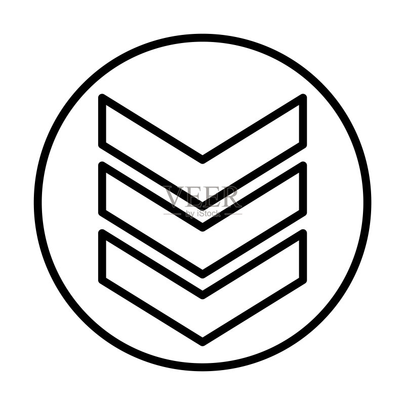 V形图标。白色背景上孤立的细线性V形轮廓图标。线条矢量V形标志,网页和移动设备的符号。图标素材