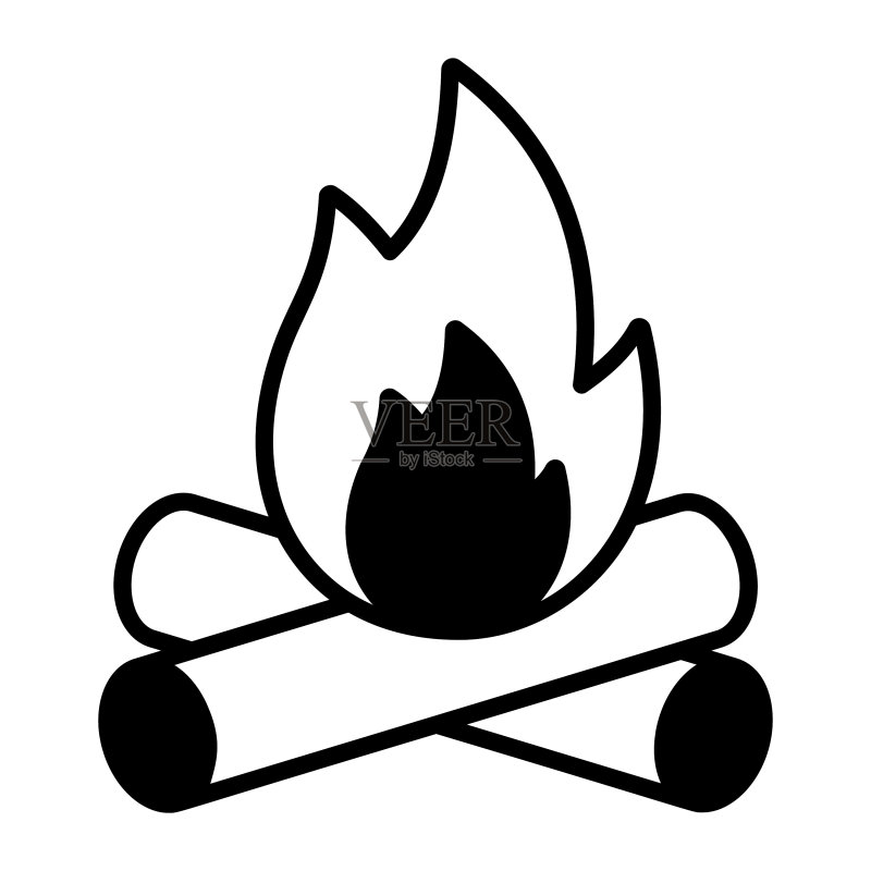 带有火焰图标的木柴堆,可编辑的篝火矢量图图标素材