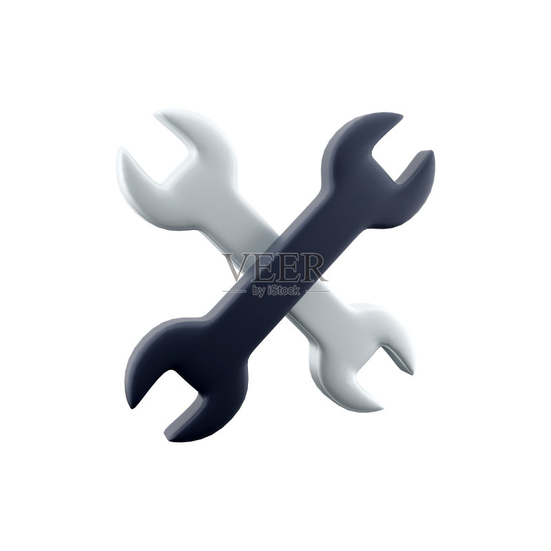 3D渲染:白色背景上的活动扳手图标素材
