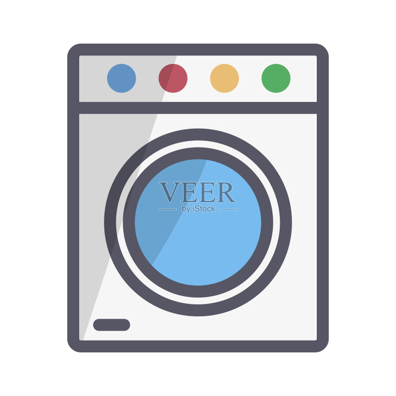 现代洗衣机图标:自助洗衣店。矢量图标素材