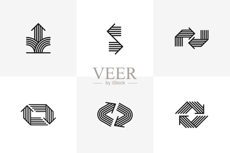 箭头矢量logo概念集,双箭头符号象形图集合,条纹箭头图标图标素材