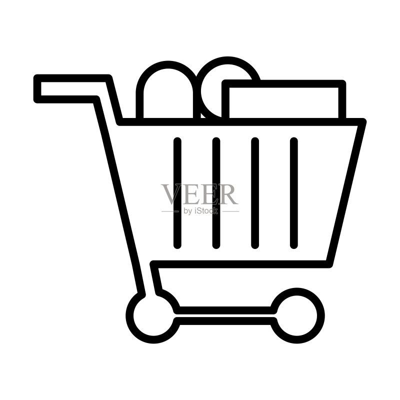 超市图标:细线条超市轮廓图标,在白色背景上隔离。用于Web和移动的线条矢量超市标志、符号图标素材