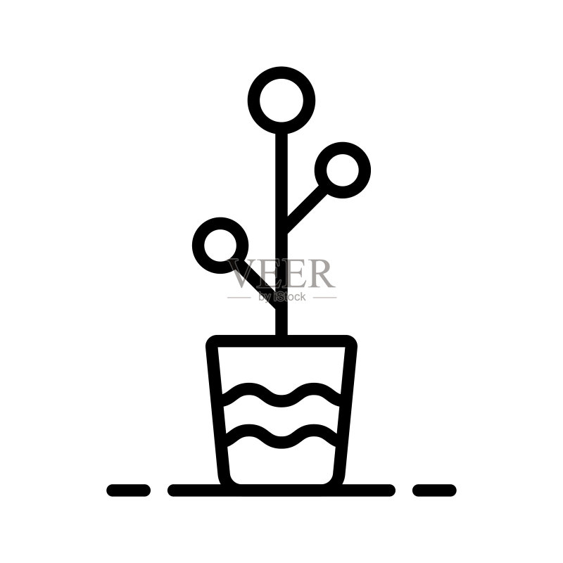 盆栽植物图标:黑色轮廓线性剪影矢量图图标素材