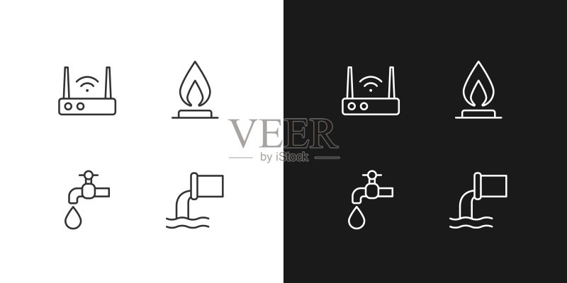 深色/浅色模式的完美像素线性家居服务图标图标素材