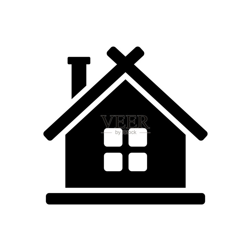 房屋图标黑色剪影正面视图标志矢量扁平图形插图隔离对象白色背景隔离图标素材