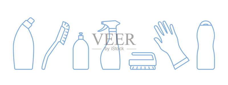 家庭清洁用品轮廓图标矢量图图标素材