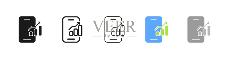 带有图表设置图标的手机:数据分析业务概念图标素材