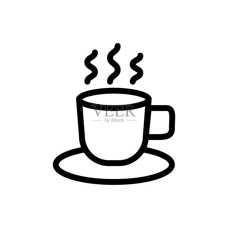 咖啡线性图标。杯子、开水、咖啡、饮料、咖啡馆、早餐、谈话、浓咖啡、咖啡渣、卡布奇诺、自然。食品概念。白色背景上的矢量黑色线性图标图标素材