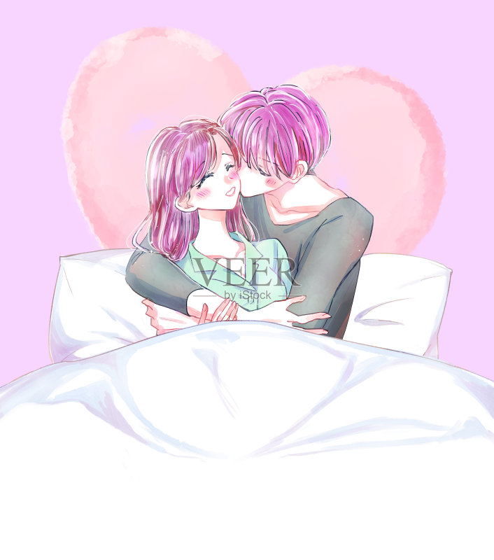 在床上调情的男女插画图片素材