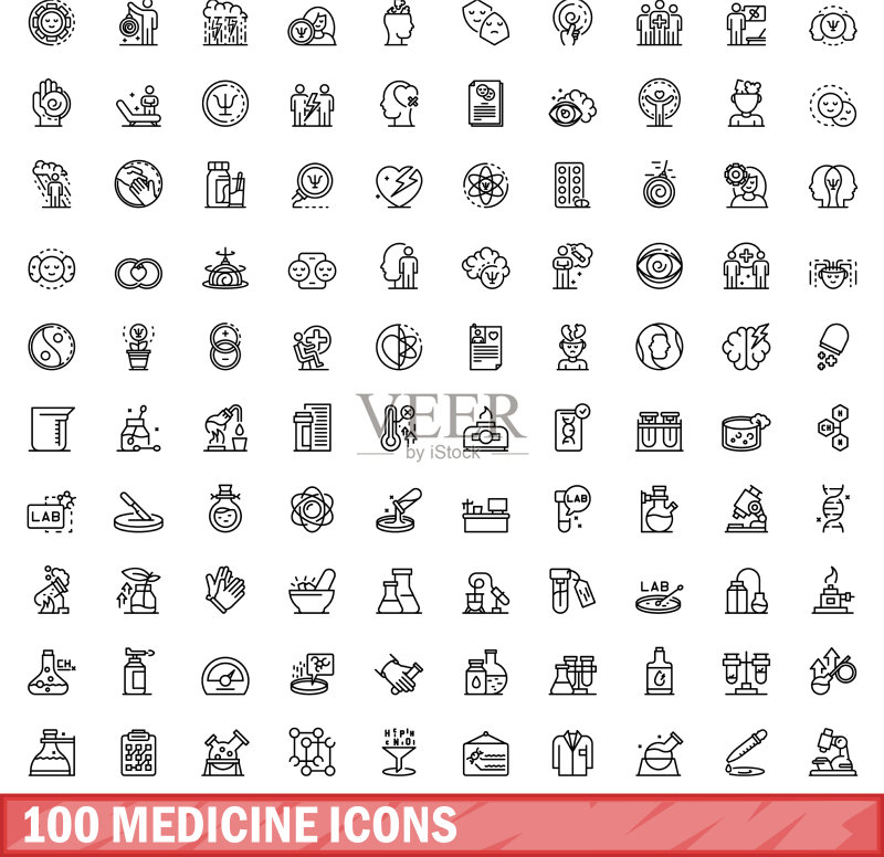100个医药图标轮廓风格合集图标素材
