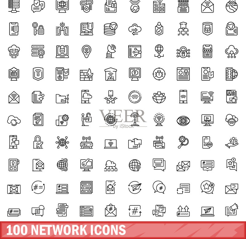 100个网络图标轮廓风格合集图标素材
