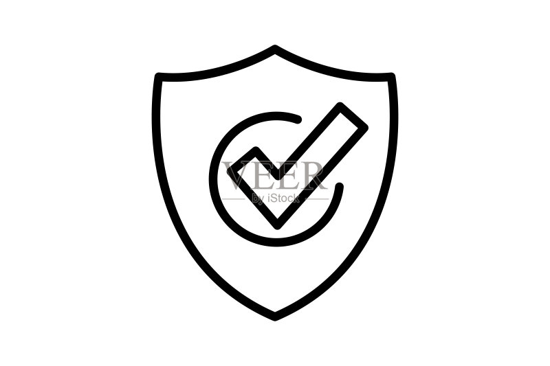 可信的安全图标插图。带有复选标记的盾牌图标。与安全相关的图标。线条图标风格。简单的矢量设计可编辑图标素材