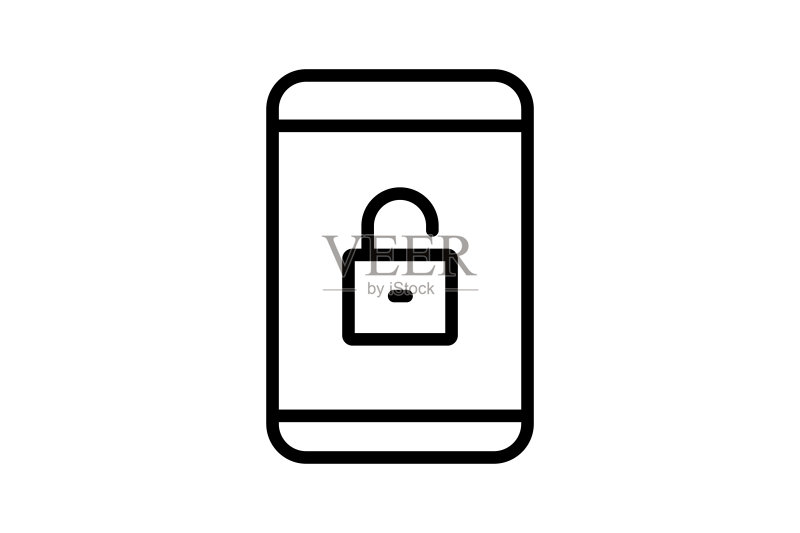 打开的系统图标插图:带锁的手机安全图标,可编辑的线性矢量设计图标素材