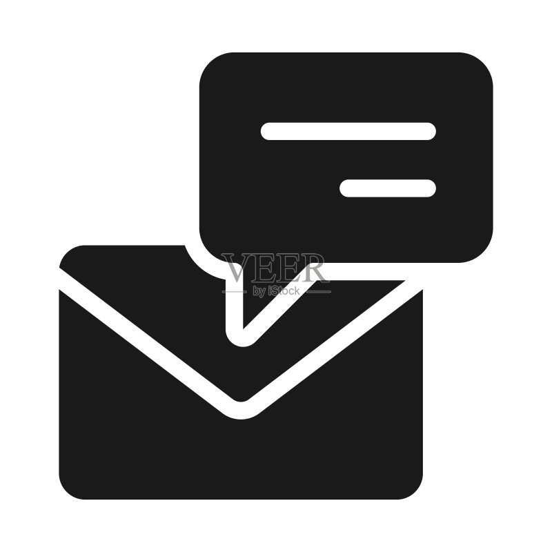 带有信封黑色字形图标的语音气泡图标素材