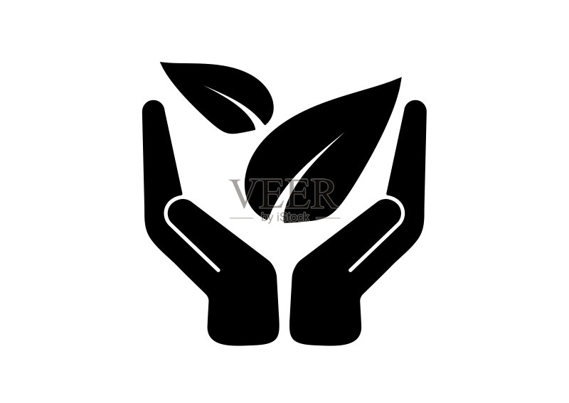 手中树叶黑色环保图标矢量插画图标素材