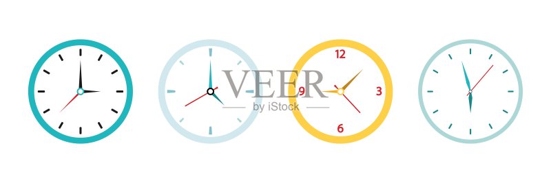 时钟图标,手表合集,扁平风格矢量素材图标素材