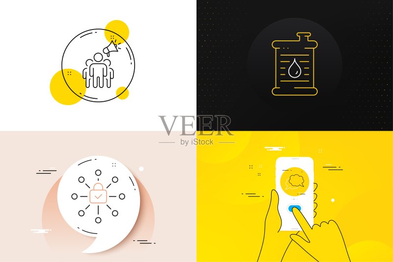 用于Web开发的品牌大使、油桶和聊天消息线性图标图标素材