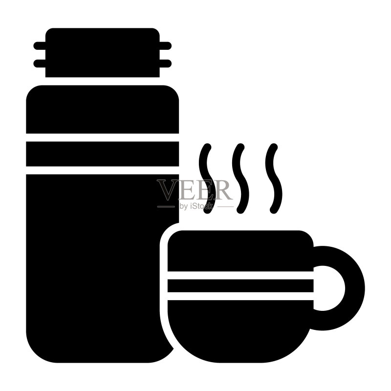 时尚风格的茶杯和保温瓶矢量图标图标素材