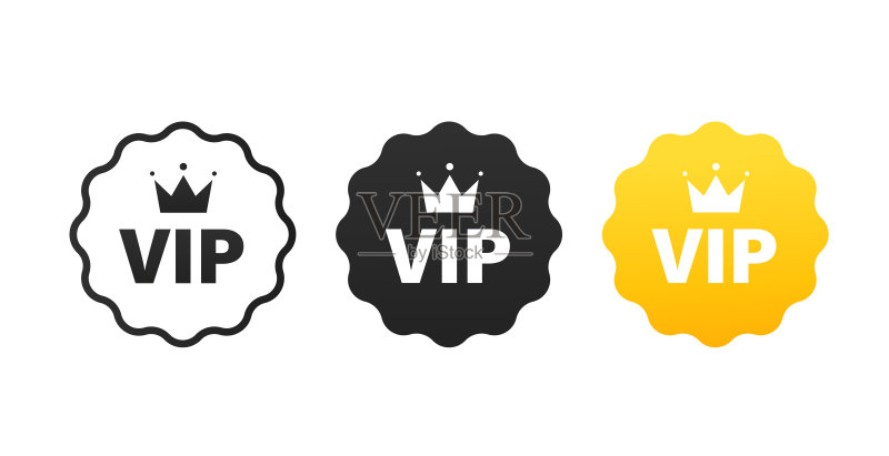 VIP图标。独家VIP俱乐部会员象形图,皇家高级VIP符号,私人豪华图标集。独家VIP会员,豪华皇家标志。矢量图图标素材