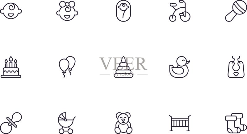 白色背景上的婴儿线条图标图标素材