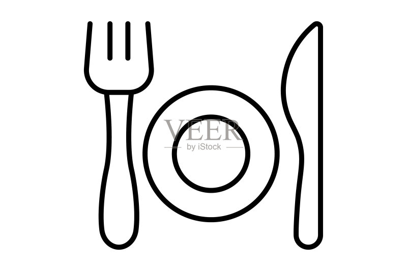 早餐图标插画:餐具,盘子,刀具,线性图标风格,可编辑的简约矢量设计图标素材