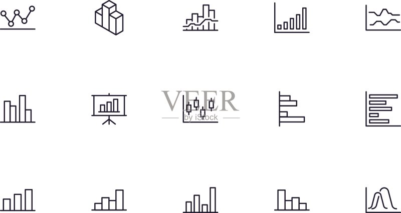 图表概念。图表线图标集。用于网站、互联网商店和商店、书籍和传单的流行平面风格的矢量标志集合。在白色背景上隔离的优质图标图标素材