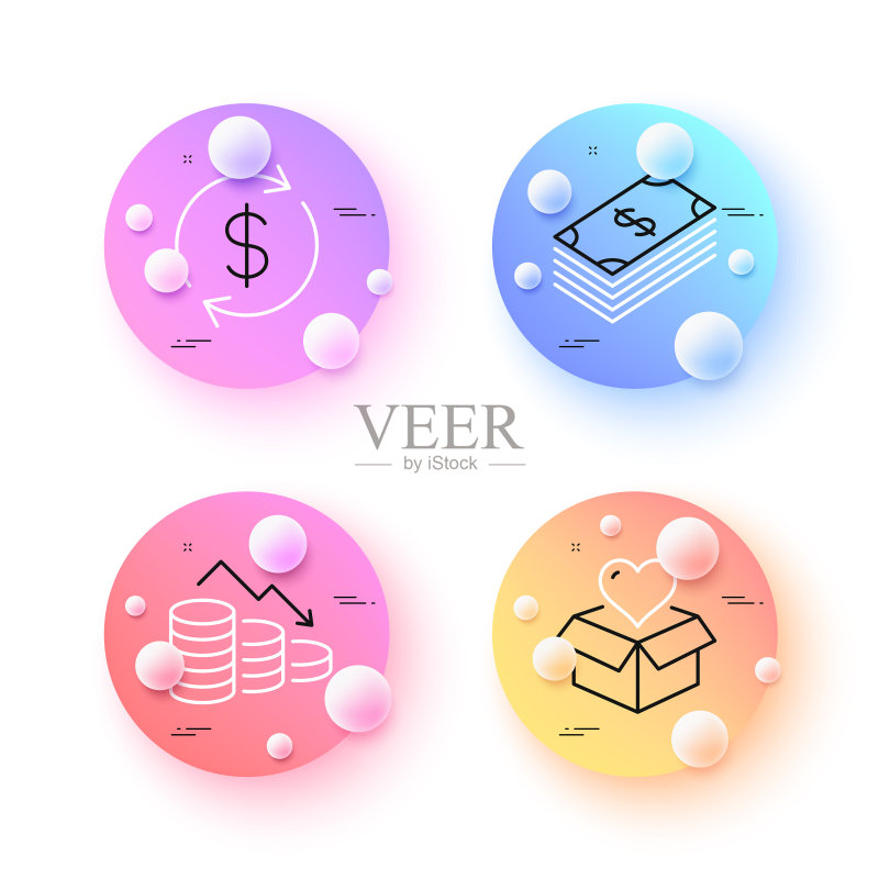 美元兑换与金钱损失极简线条图标素材