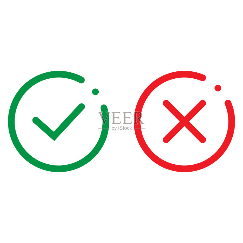 叉号和勾号矢量图标。用户界面的是或否符号,批准或拒绝图标。图标素材