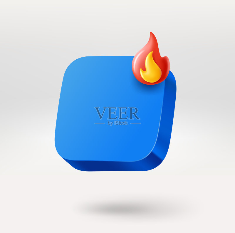 带有火焰标志的App空图标,请将您的Logo或图标放入按钮中,3D矢量图标,白色背景上隔离图标素材