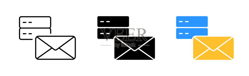 邮件服务器图标集:电子邮件、信件、信封、附件、互联网、收发件人信息等矢量线条图标图标素材