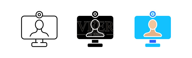视频线性图标。网站、视频托管、流媒体服务、互联网、网络研讨会、电影、卡通、在线影院、指南、在线教育。白色背景上的线性黑色和彩色矢量图标图标素材