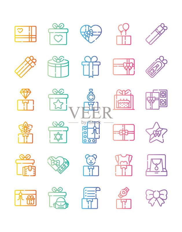 礼品盒图标合集(共30个,白色背景,独立元素)图标素材