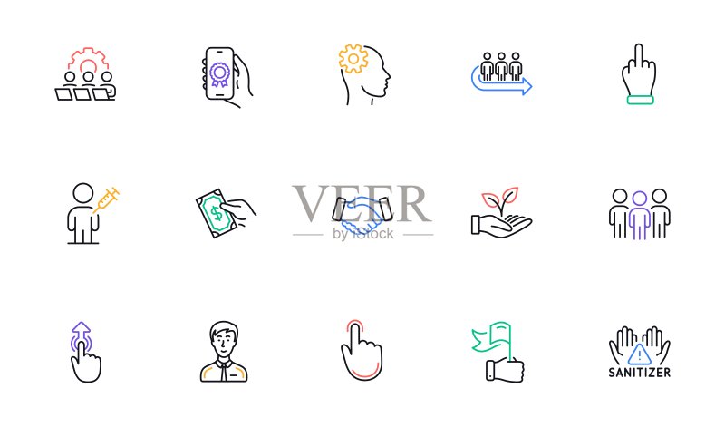 奖励APP,帮助之手和点击手势线性图标,网站设计矢量素材图标素材