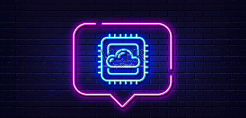 云计算CPU线条图标,互联网数据存储标志,霓虹灯语音气泡矢量图图标素材