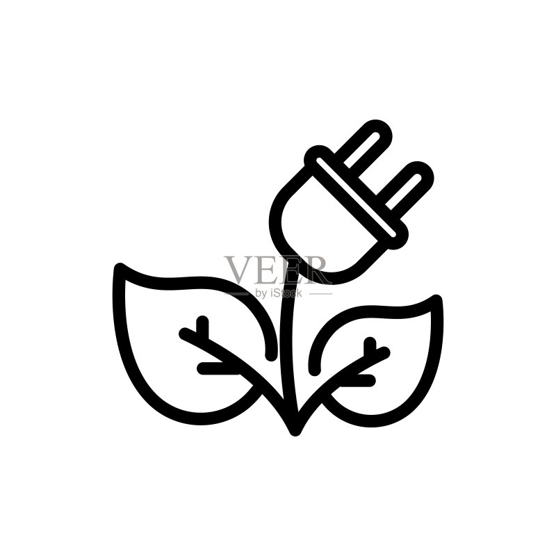 叉子植物线条图标。风力,阵风,能源,自然,替代资源,节能,风车。技术概念。白色背景上的黑色线条矢量图标图标素材