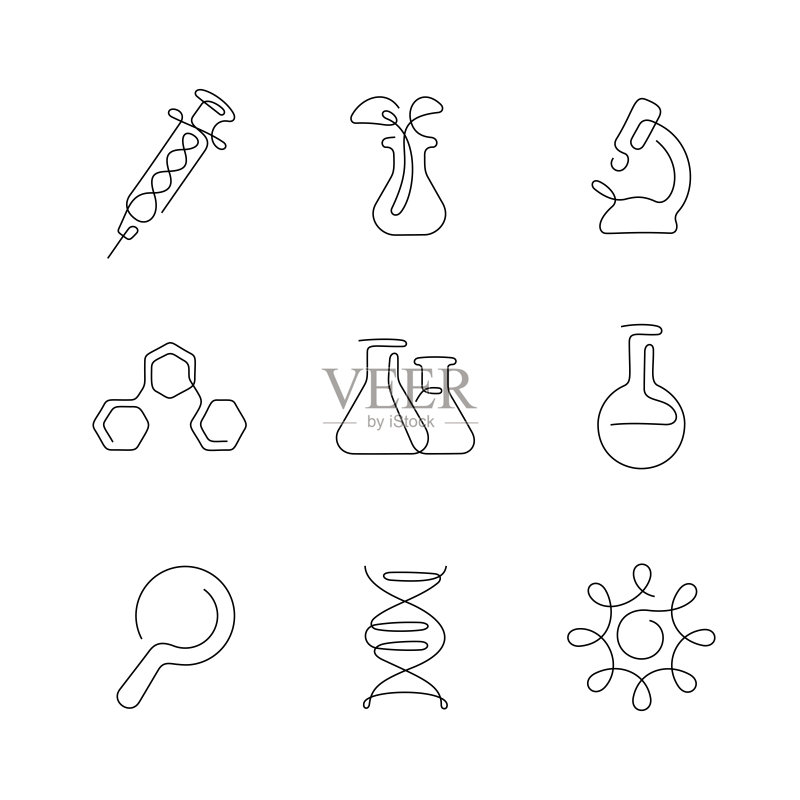 科学艺术风格连续线条图标图标素材