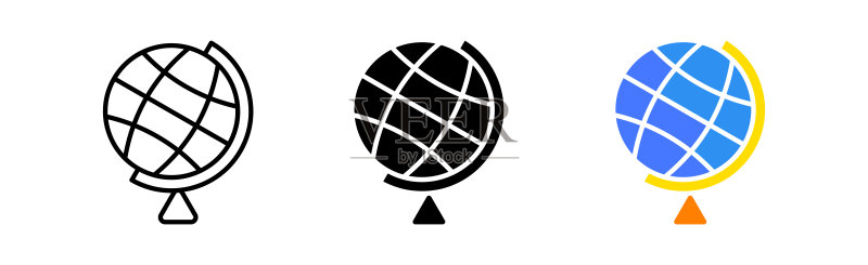 地球仪线性图标:地图、目标和地理概念矢量图标图标素材