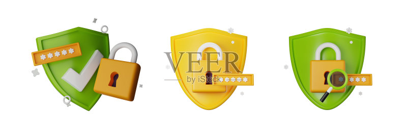 安全盾牌图标3D渲染素材图标素材