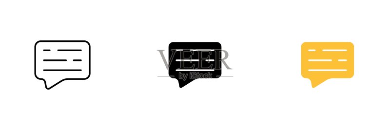 对话气泡、漫画、剧本、故事板矢量图标集(线条、黑色和彩色风格,白色背景)图标素材