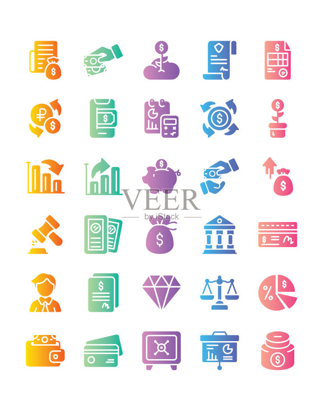30个金融图标集(白色背景,已隔离)图标素材