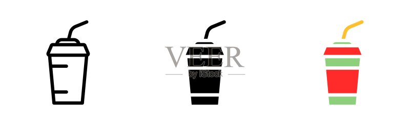 鸡尾酒线性图标:酒精、派对、酒吧等休闲概念矢量图标图标素材