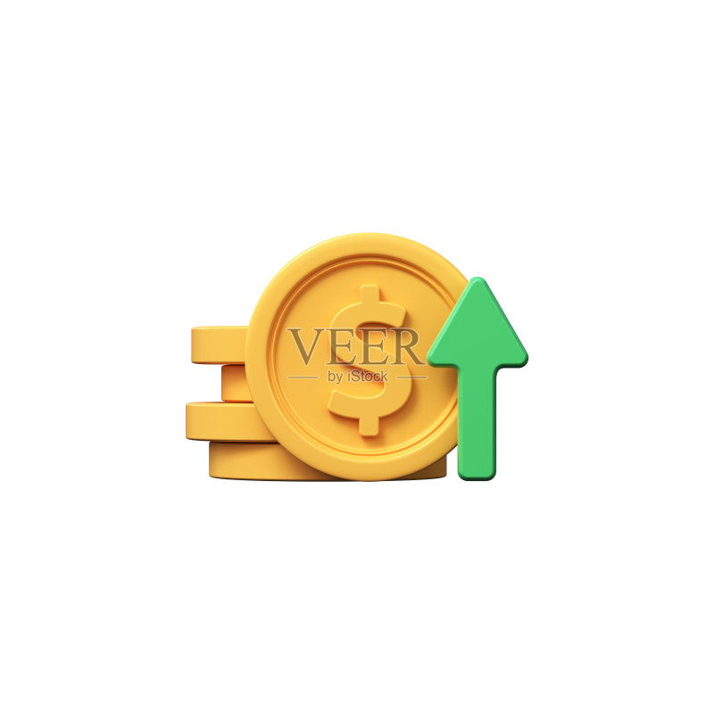 3D美元升值图标,带向上箭头的货币符号图标素材